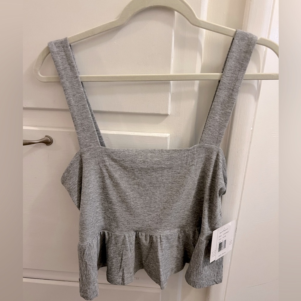 Beyond Yoga silver gray heather peplum top brand new small